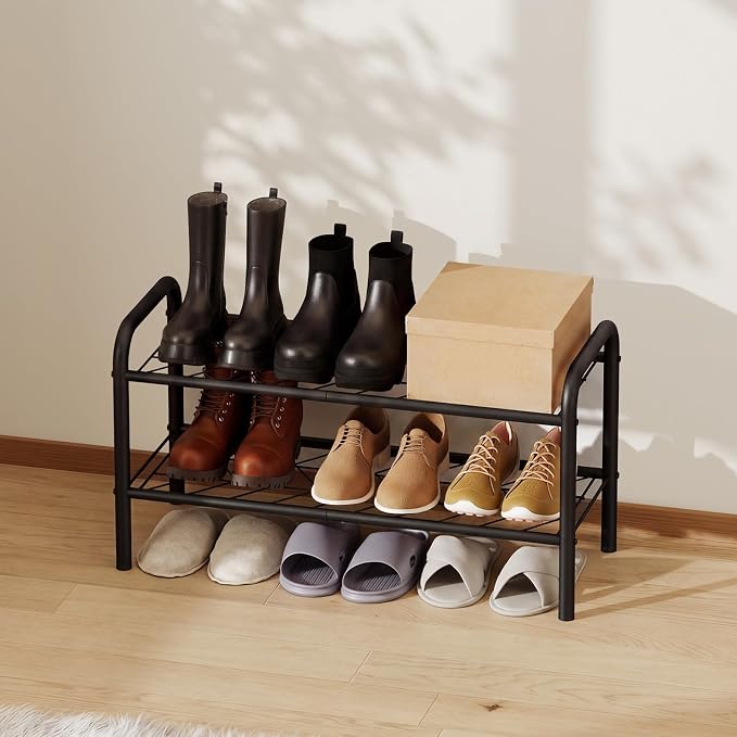 Shoe Rack,Long Shoe Organizer For Closet,Wide Shoe Storage For Entryway, 2 Tier Sturdy Metal Free Standing Shoe Shelf