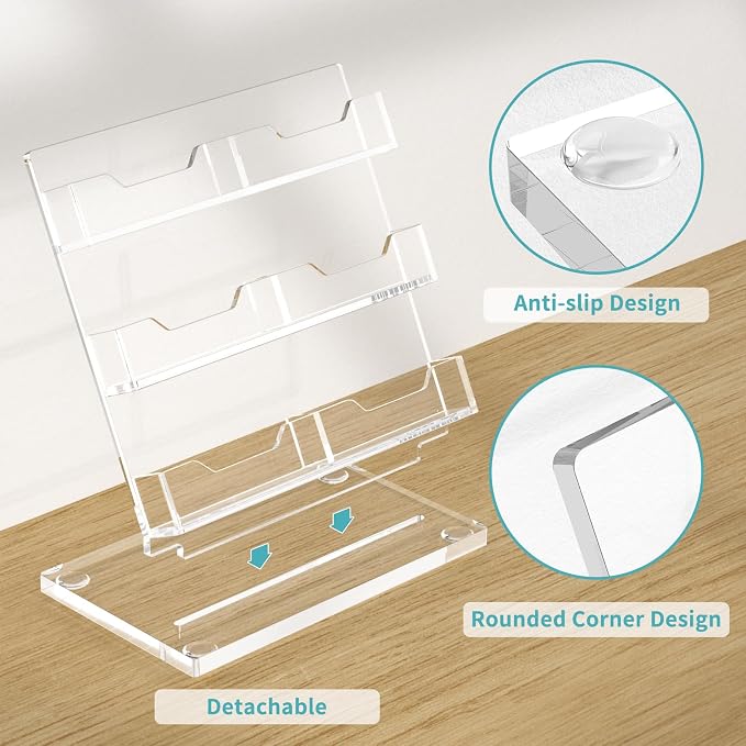 HIIMIEI Business Card Holder Desk, Acrylic Business Card Display, 3 Tier Clear Business Card Stand for Office, Exhibition, Meeting, Home, 360 Card Capacity