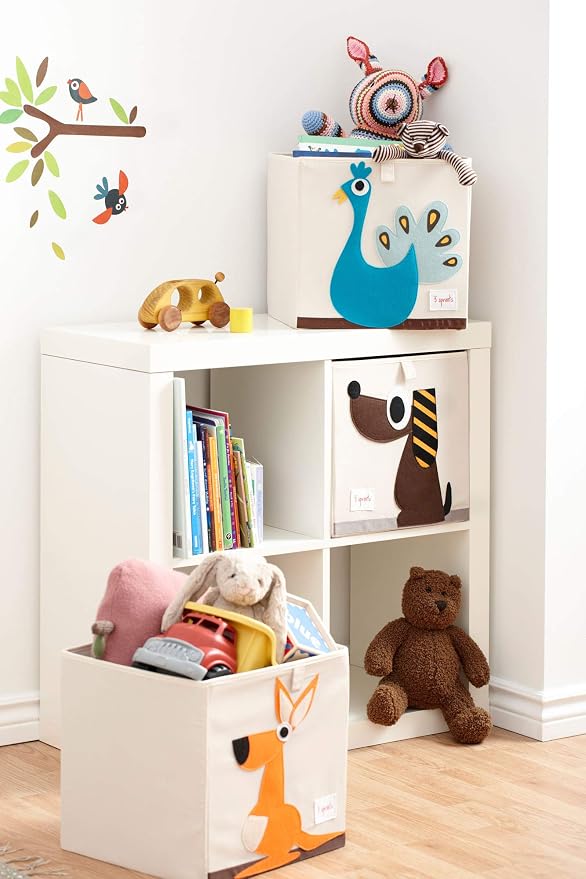 3 Sprouts Toy Storage Organizer: Toy Box Cube Organizer for Playroom, Nursery - Foldable Storage Bin - Dog