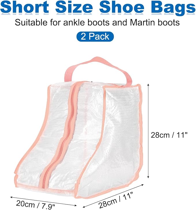 uxcell 2Pack Boot Storage Bag Portable, PVC Shoe Storage Bag with Zipper Clear Boots Cover Protector Bag for Short Boots and Short Boots Storage Travel and Daily Use, Pink Tall