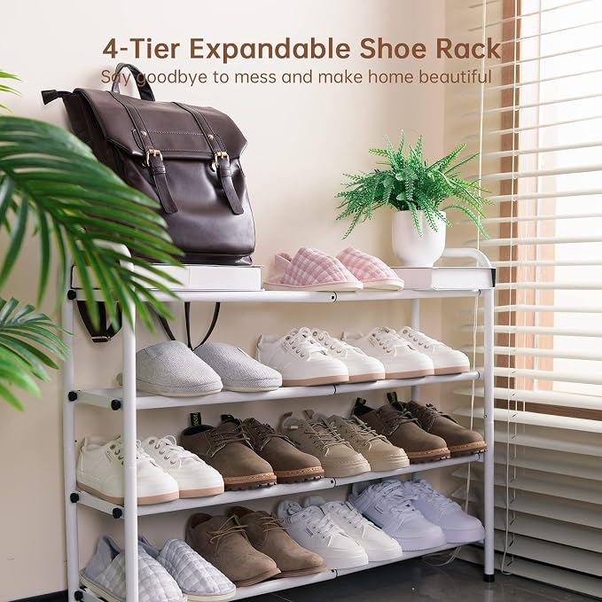 Gonfoam Shoe Rack for Closet, Expandable Shoe Organizer Storage Shelf, Adjustable Metal Free Standing Small Closet Shoe Rack for Entryway, Doorway (4-Tier Black)