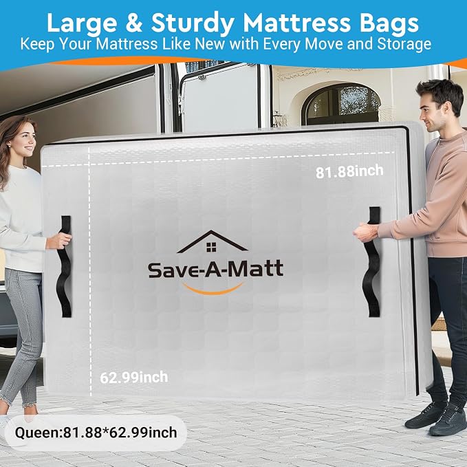 2 Packs Queen Size Clear Mattress Encasement, Tear-Resistant Mattress Protector - Extra Thick Waterproof Moving Bag, 200LB Capacity with Heavy-Duty Zippers & Padded Handles