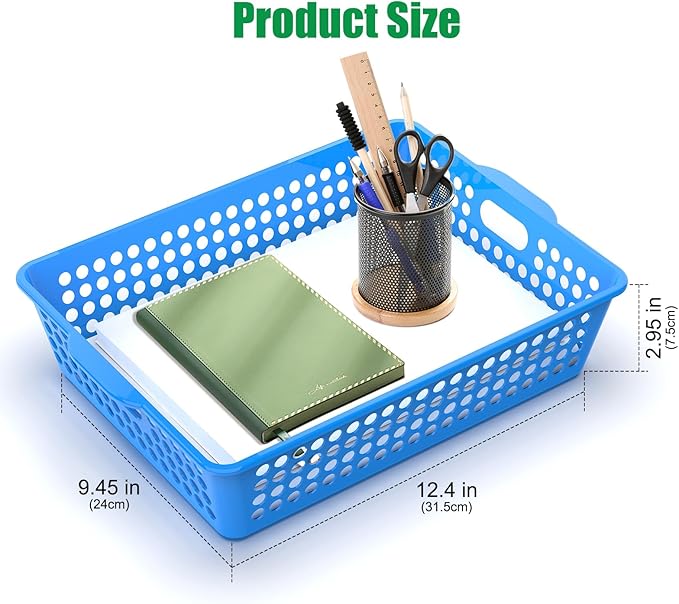 QRRICA 6 Pack Plastic Classroom Storage Baskets, Paper Trays for Classroom Organization & Turn in Trays for Teachers, Students, Desk Organizer Bin 13.8x10.6x3.1 Inch (Rainbow)