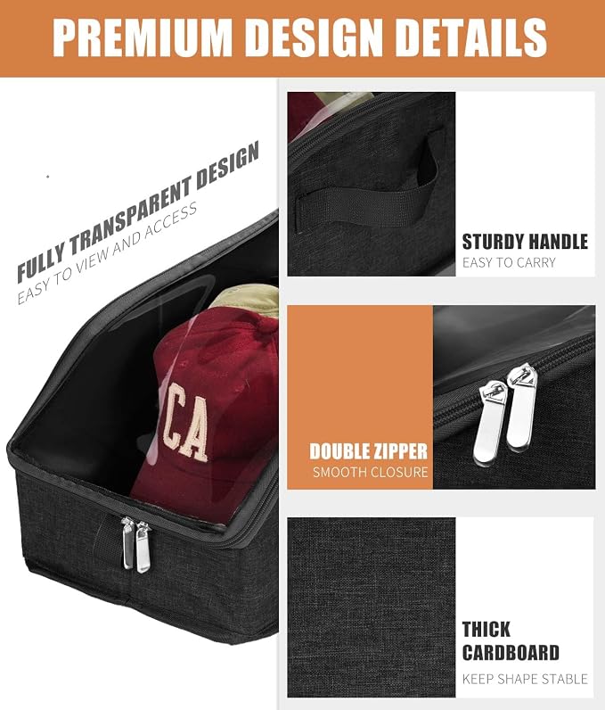 Livelab Hat Organizer for Baseball Caps, Hat Storage Box, Black | 1Pcs | Clear Window, Space Saving and Easy to Store