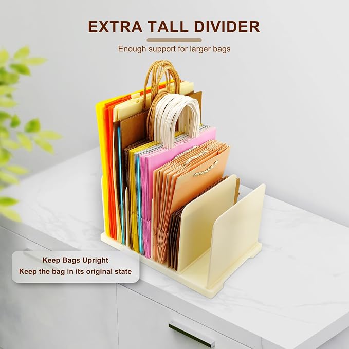Reusable Shopping Bag Organizer, Adjustable Extra Tall Shelf Dividers for 40+Tote, Cloth,Gift,Grocery,Handbag and Purse,Paper Bag Holder and Lunch Bags in Pantries, Cabinets or Closets