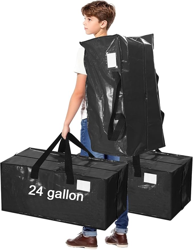 4 Pcs 24 Gallon Extra Large Moving Bags Heavy Duty Storage Bag with Strong Zipper Handle Foldable XXL Jumbo Storage Tote Packing Moving Box for College Dorm Travel Cloth Duffle (Black)