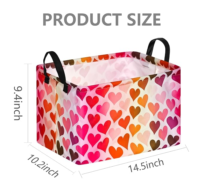 Rectangular Valentines Basket Storage Bin for Shelves Girls Gifts Baskets Foldable Box with Handles for Home Office Car Dormroom Valentine's Day Party Supplies