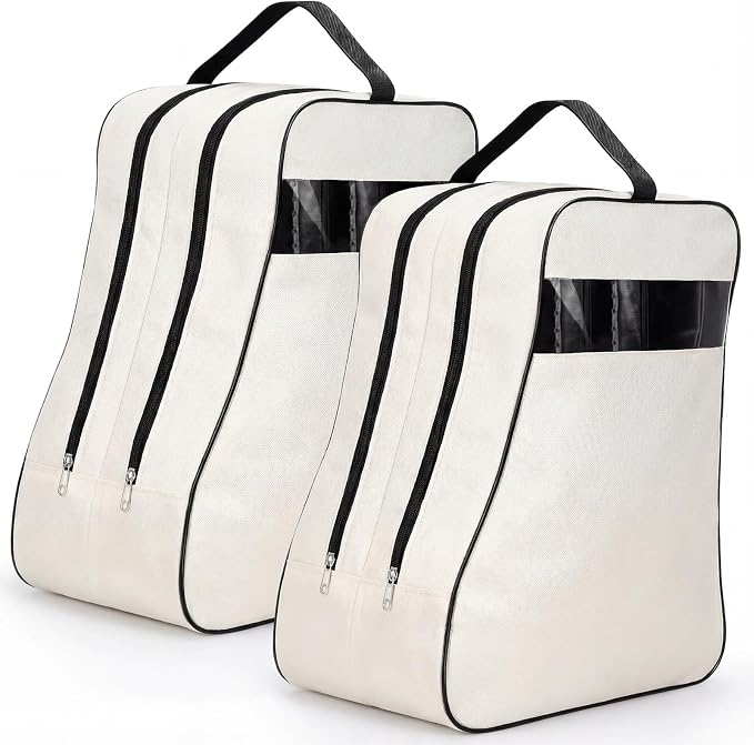 Aliceset 2 Pcs Boot Bags for Cowboy Two Separate Compartments Boots Portable Storage Bag for Travel Long Tube Shoes Bags Men Tall Shoe with Handle for Home Travel (Beige)