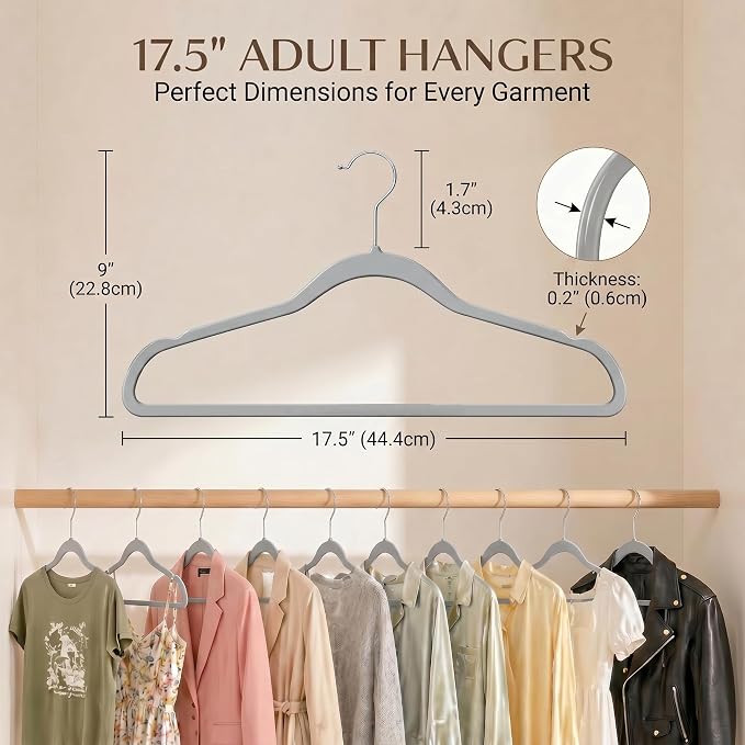 SMARTOR Plastic Hangers 50 Pack, Thin Hangers with 360° Swivel Hook | Non-Velvet Hanger Heavy Duty Clothes Holders for Closet - Durable Adult Hanger, Space Saving Hangars - Gray
