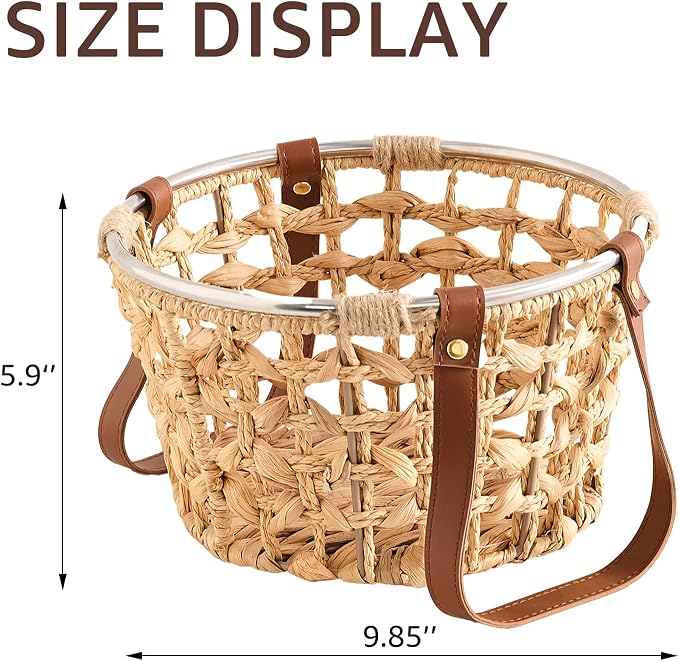 Farmhouse Wicker Egg Basket for Collecting Fresh Eggs, Round Storage Basket with Handle, Brown, Sea Grass