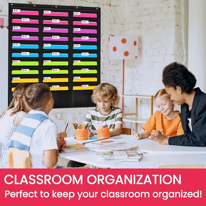 Heavy Duty Storage Pocket Chart for Classroom and Office,Clear Storage Pocket Chart for Files Folder (30 POCKETS)