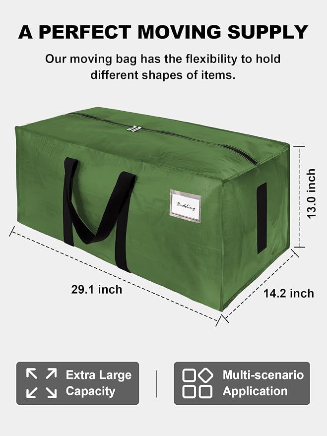 HOMESURE Supports 200lbs Heavy Duty Moving Bags - Strong Zipper & Wrap-Around Handles - Water-Resistant Storage Totes, Durable Alternative to Moving Boxes - 40 Pack - Olive Green