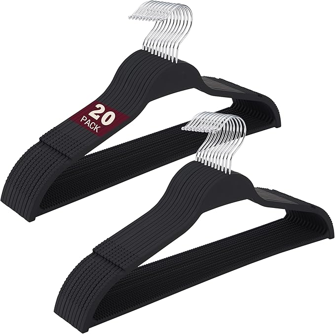 Non-Slip Rubber Coated Hangers, 20 Pack Durable Space Saving Clothes Hangers with Strong Metal Hook, Slim & Sturdy Design for Coats, Shirts, and Dresses