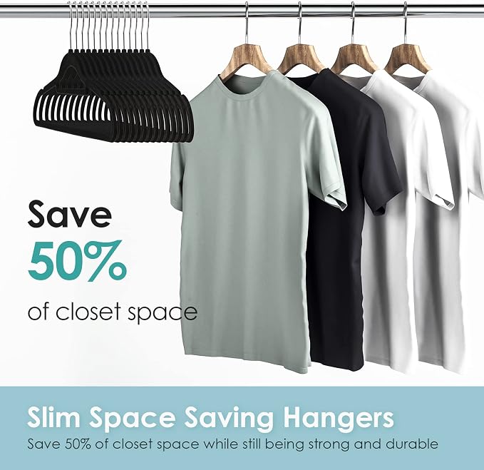 DUDUCOFU Velvet Hangers Non Slip Felt Hangers, 30 Pack Black Velvet Clothes Hangers Space Saving Slim with 360 Degree Swivel Hook for Suits Coats, Jackets, Pants, and Dress Clothes