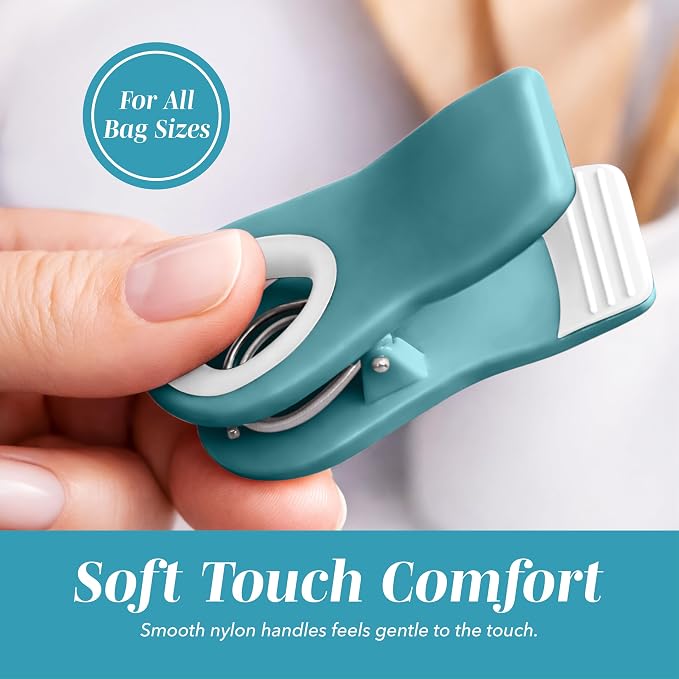 COOK WITH COLOR Bag Clips with Magnet- Food, Chip, Bag Clips for Food Storage with Airtight Seal Grip for Bread, Snack and Food Bags (Light Blue Ombre, Pack of 10)
