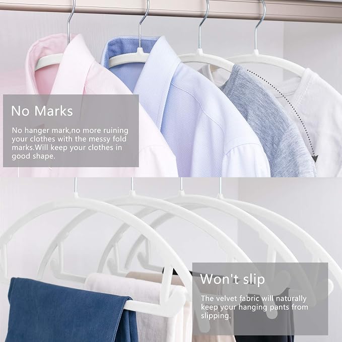 MIZGI Premium Velvet Hangers 30 Pack Heavyduty- Non Slip No Shoulder Bump Suit Hanger - Chrome Hooks,Space Saving Clothes Rounded Shape for Coat,Sweater,Jackets,Pants
