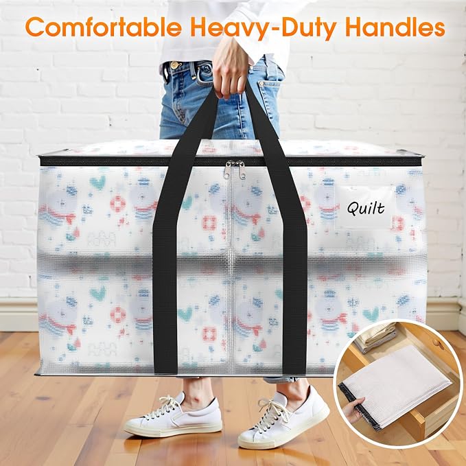 Fab totes Moving Bags Extra Heavy Duty Oversized Clear Storage Bags with Reinforced Handle and Double Zippers,Moving Supplies Totes for Storage Packing Dorm Room Essentials Alternative to Moving Boxes