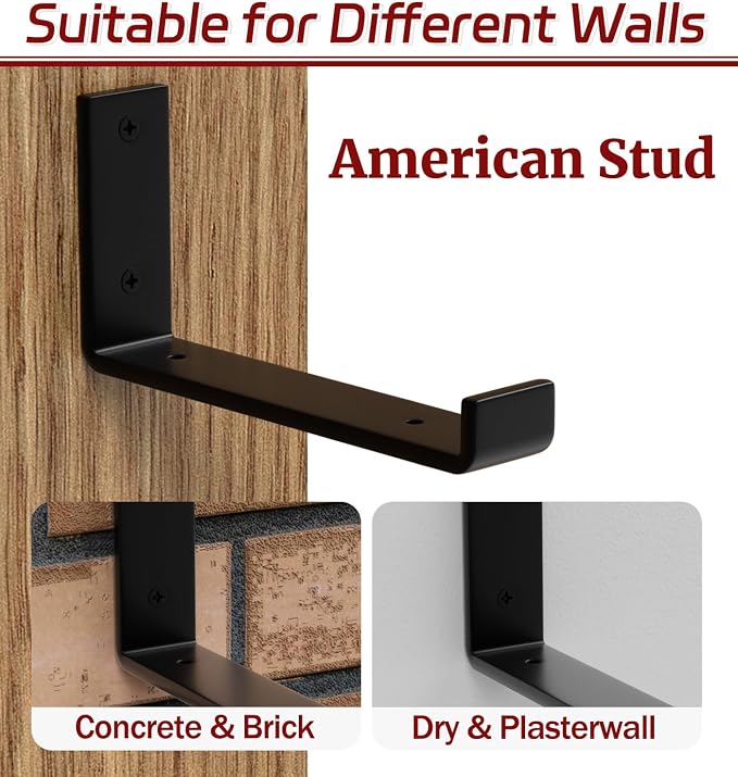 12 Pack - 9.25" L x 6" H x 1.5" W Shelf Bracket, 1/5” Thick Iron Metal Wall Rustic Industrial J Lip Floating Shelf Bracket