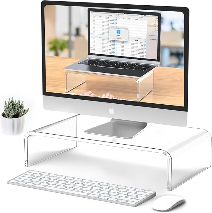 Acrylic Monitor Stand Riser L12.5''xW7.5''xH4'' Acrylic Laptop Stand Riser Clear Computer & Laptop Stand for Desk, Compatible with All Notebooks and Monitor, Decoration for Office & Home