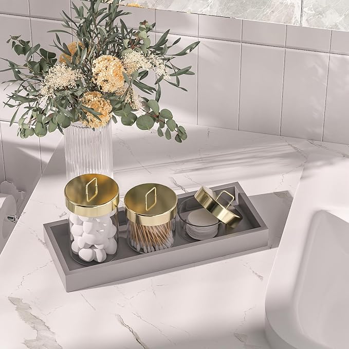 ZHWS Bathroom Vanity Tray for Toilet Tank, Perfume, Jewelry, Candle, Makeup, Decorative Tray, Kitchen Tray Counter Organizer for Soap Dispenser, Coffee Table Silver 11.3”L x 4.4”W x 1.14”H