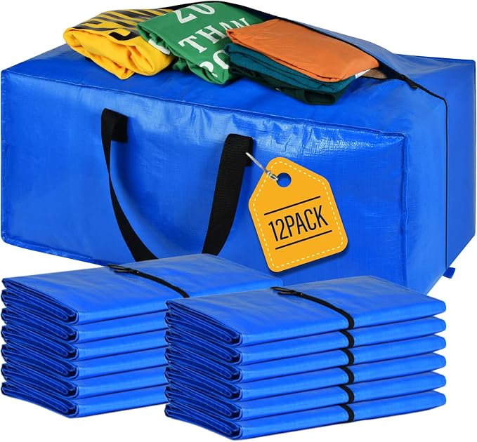 Moving Bags, Storage Totes, Extra Large Storage Bags for Moving Supplies, College Dorm Essentials, Bedroom Closet, Packing Bags with Backpack Handles Zipper Compatible with IKEA Frakta Cart（12 Pack） | 12 Pack Extra Large Storage Bags Totes Moving Boxes...