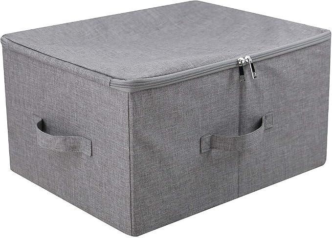 iwill CREATE PRO Folding Storage Box with Zip Lid and Handles, Rigid Storage Baskets With Linen Fabric& Plastic Board, Closet Shelf Drawers,Dark Gray, 2 pcs
