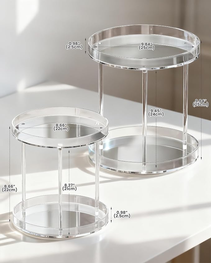Lolalet 360 Degree Rotating Acrylic Perfume Organizer Stand, 2 Tiers Clear Perfumes Holder Display Rack, Makeup Skincare Organization for Vanity Bathroom Countertop -Medium, Clear