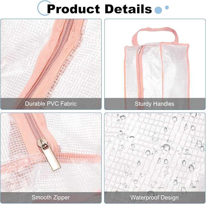 uxcell 2Pack Boot Storage Bag Portable, PVC Shoe Storage Bag with Zipper Clear Boots Cover Protector Bag for Short Boots and Tall Boots Storage Travel and Daily Use, Pink Tall