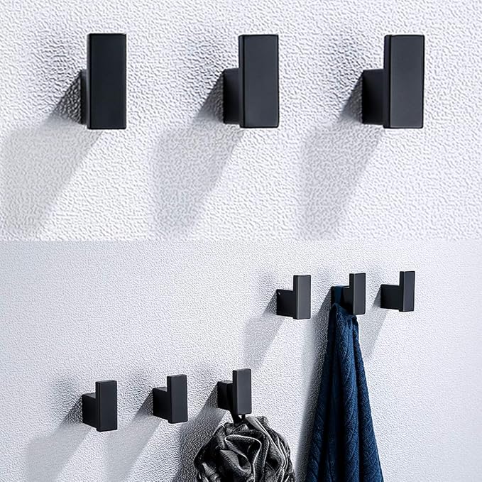 RANDOM Matte Black Towel Hooks for Bathrooms Kitchen Black Hooks for Hanging 2 Pack SUS 304 Stainless Steel Wall Hooks Modern Bathroom Hardware Accessories Coat Robe Hook Wall Mounted.96009-8MB