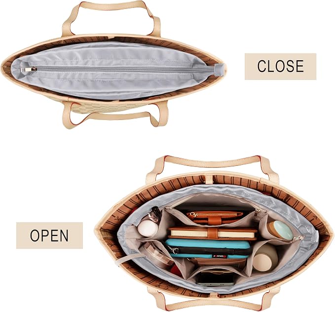 Vercord Purse Insert Organizers for Tote Handbag Bag in Bag with Zipper Liner Bag Organizer for Women 14 pockets