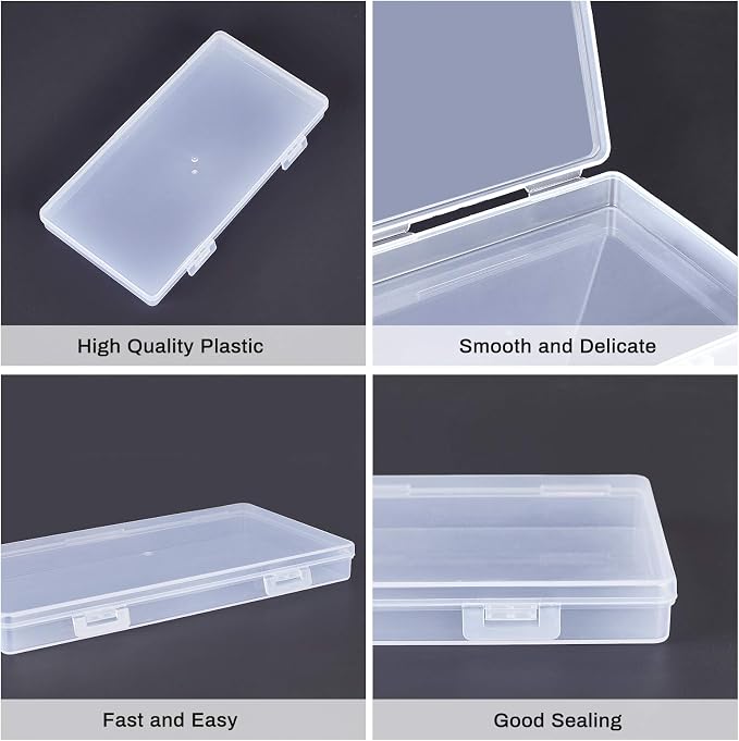 BENECREAT 8 Pack 6.5x3.5x0.6 Inch Rectangle Clear Plastic Storage Box with Double Hinged Lids for Photo, Pencil, Craft Tools, and Other Small Accessories