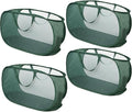 4 Piece Popup Mesh Laundry Basket Durable Handles Collapsible Laundry Baskets Folding Clothes Pastic Hamper for Laundry Room College Dorm (Green)
