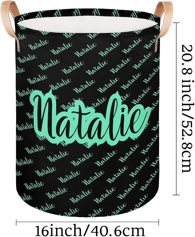 Personalized Laundry Basket, Custom Gift Laundry Hamper, Collapsible Nursery Waterproof Laundry Baskets, Dirty Clothes Toy Hamper with Handles Name Black Green