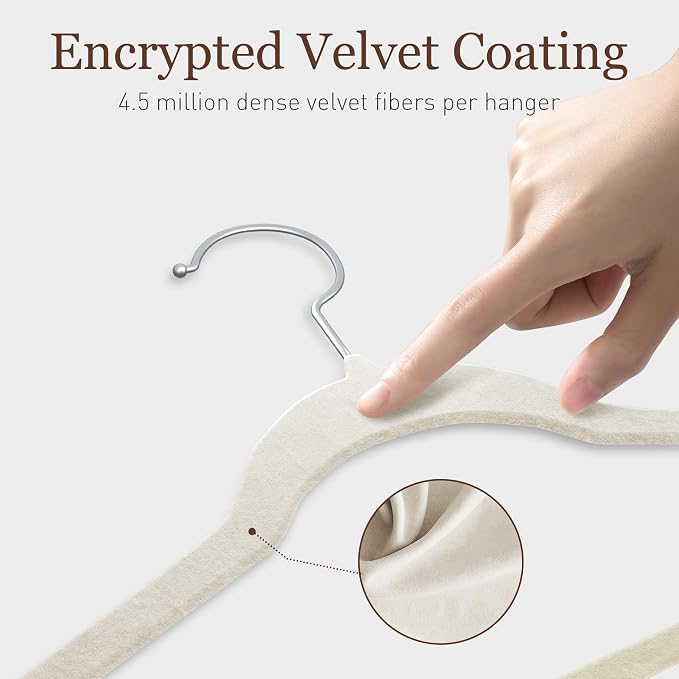 Velvet Hangers 30 Pack, 17.5 Inches Wide Large Size, Heavy Duty Non-Slip Slim Clothes Hangers for Pants, Coats, Skirts, Jeans, Sweaters and More, Nylon-Flocked, Ivory