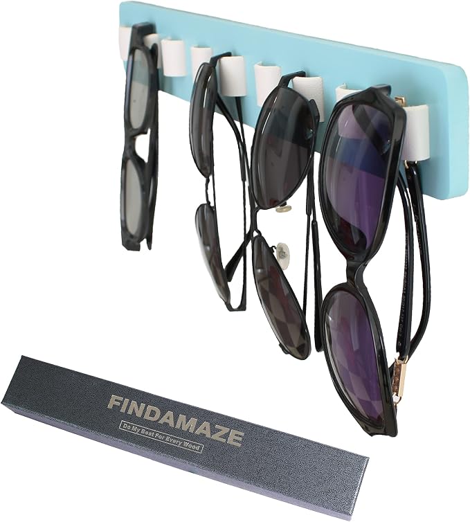 Sunglasses Organizer Wall Mounted Wood Sunglass Holder for Home Glasses Holder/Sunglasses Rack,Home Decor (Lake Blue-1pcs-long)