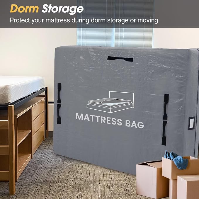 Mattress Bags for Moving and Storage, BETU Waterproof Mattress Protector Twin XL Mattress Cover with 8 Heavy Duty Handles and Zipper Extra Thick Moving Supplies for Dorm (2 Pack:82x42x13.5 Grey)