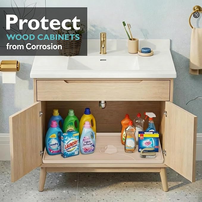 Under Sink Mat 34" x 22", Silicone Under Sink Liner for Kitchen and Bathroom, Waterproof Cabinet Protector Drip Tray, Protects Cabinets from Leaks and Spills