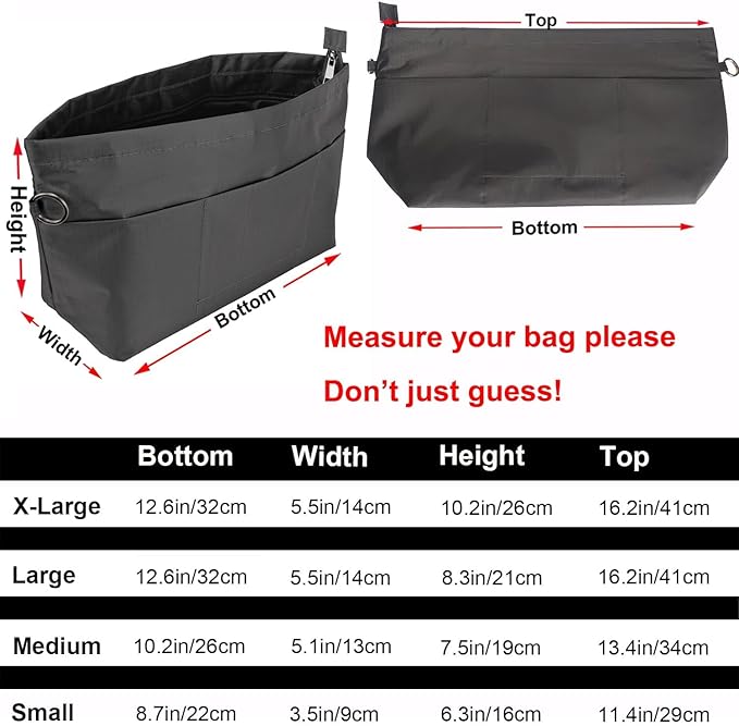 Handbag Tote Purse Organizer Insert, Medium, Dark Grey | Bag Divider Liner Shaper Separator in Bag with Zipper, 11 Pockets Compartments