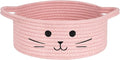 Small Rope Basket, Pink Cute Cat Toy Basket for Living Room, Gift Baskets Empty for Living Room, Decorative woven Baskets for Nursery, Baby Organizing & Towel Storage, 9.8 x 4 inches
