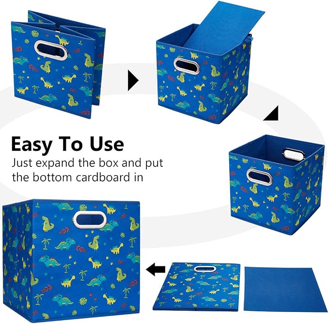 Cloth Storage Bins Set of 4 Thick Fabric Drawers Foldable Cubes Basket Organizer Container with Dual Metal Handles for Shelf Cabinet Bookcase Boxes Sky-Blue 13x13x13 inch