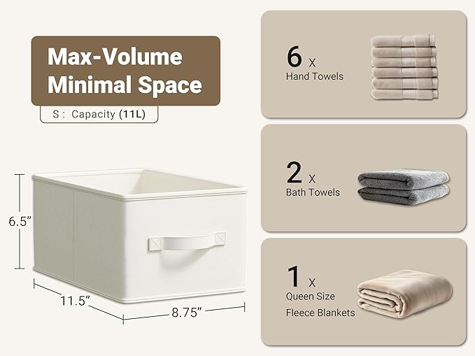 LayerSpace 3 Pack Fabric Storage Bins for Shelves | 11.5x8.75x6.5in Storage Baskets | Fabric Closet Organizers and Storage Bins with Handles Home Organization| Linen Clothes Bins | White & Ivory