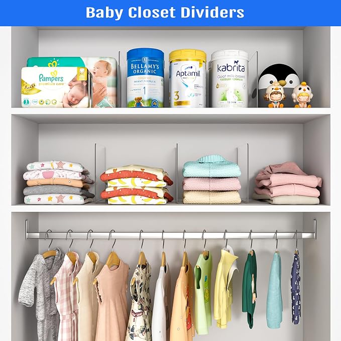 OKPOW Shelf Dividers Closet Organizer - 12" Tall X 11.8" Deep Acrylic Clear Sturdy Separate for Clothes Purse - Adjustable Space Saver Easy Install for Home Organization Enthusiasts 4 Pack