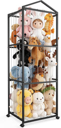 NomNest Stuffed Animal Storage Zoo, Large Metal Plushies Organizer, Heavy Duty Metal Teddy Bear Toy Holder with Wheels for Kids' Bedroom & Playroom & Nursery (Wheeled, Black)