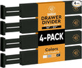 4-Pack Bamboo Drawer Dividers - 2.6 Inches High, Adjustable 16 to 22 Inches Expandable Drawer Organizers and Dresser Separators for Clothes, Utensils, Bedroom, Bathroom, Kitchen, Office, Black Wood