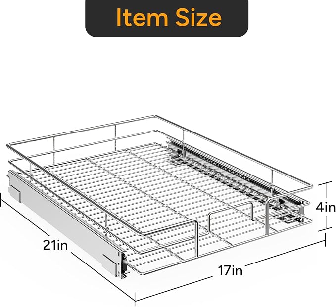 ROOMTEC Pull Out Cabinet Organizer(17" W x 21" D),Heavy Duty Slide Out Shelves,Pull out Drawers for Kitchen Cabinet,Base Cabinet Organization for Home, Kitchen, Bathroom