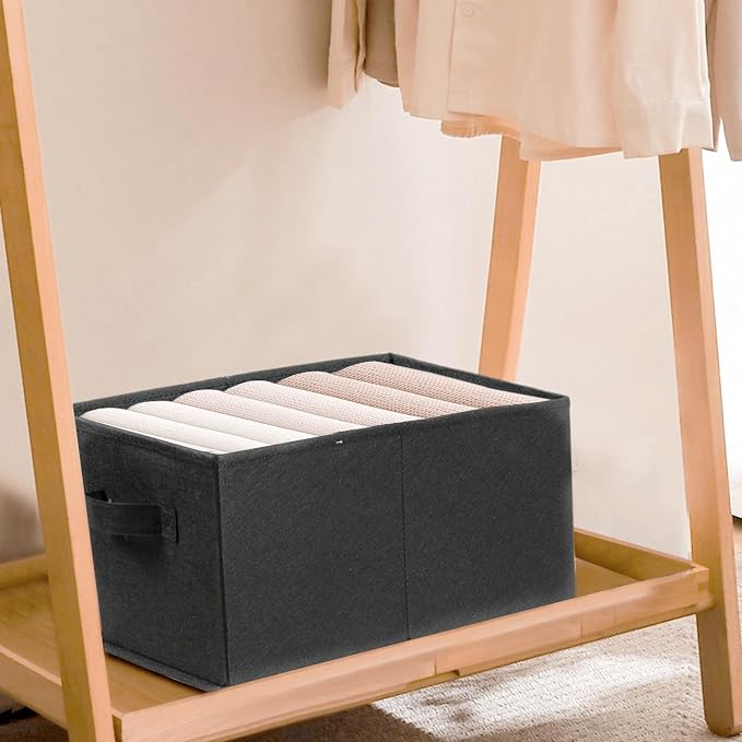 JAKAGO Fabric Storage Bins set of 4 Rectangle Storage Baskets with Handle Foldable Closet Organizer for Clothes Towel bedding Books Collapsible Clothing Container for Shelves Bedroom(Black High)