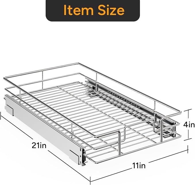 ROOMTEC Pull Out Cabinet Organizer(11" W x 21" D),Heavy Duty Slide Out Shelves,Pull out Drawers for Kitchen Cabinet,Base Cabinet Organization for Home, Kitchen, Bathroom