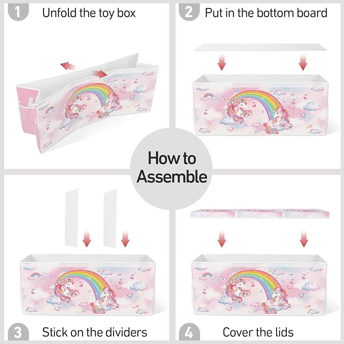 Extra Large Collapsible Toy Box with Lids, Sturdy Storage Organizer for Kids, 38"x16"x13" Toy Chest for Playroom, Nursery, Bedroom, Living Room (Unicorn and Rainbow)