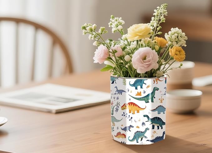 Cute Pen Holder, Pencil Cup for Desk, Desk Organizer, Durable Ceramic Decorative Makeup Brush Desktop Accessories, Stylish Stationery for Office, Home, Cute Dinosaur Pattern