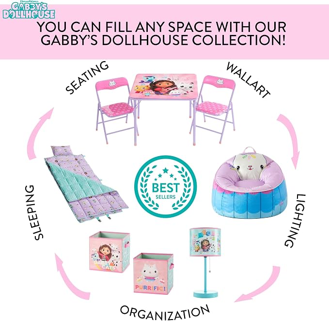 Idea Nuova Gabby’s Dollhouse Set of 2 Collapsible Storage Cubes with Carry Handles, Kids Room & Playroom Organizer Bins, 10” x 10”